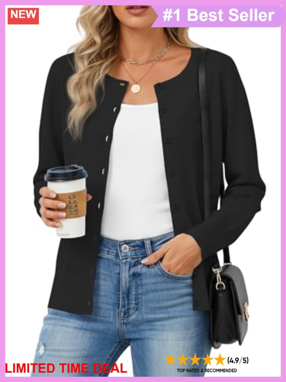 Viscose Blend Button Down Long Sleeve Crew Neck Knit Cardigan Sweater